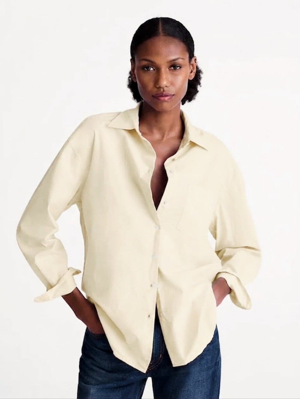Madewell The Easy Shirt In Poplin In Yellow Size Medium